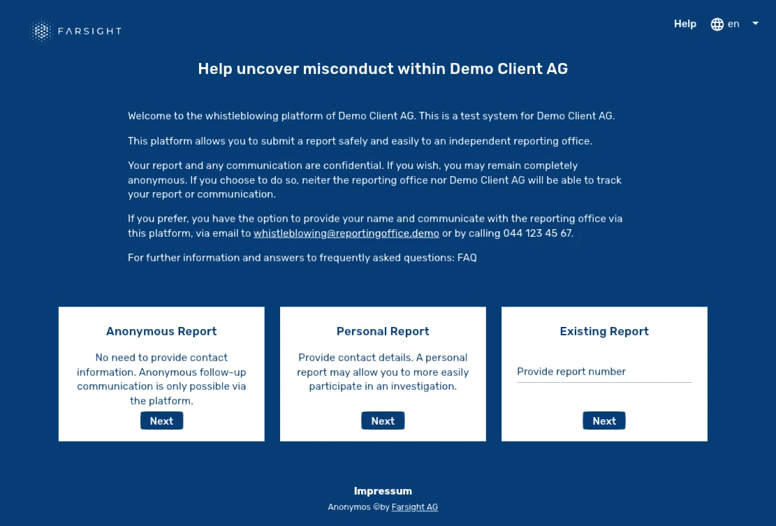 Anonymos Whistleblowing Platform Screenshot